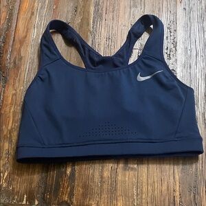 Nike Women's Dark Blue Sports Bra with Silver Logo